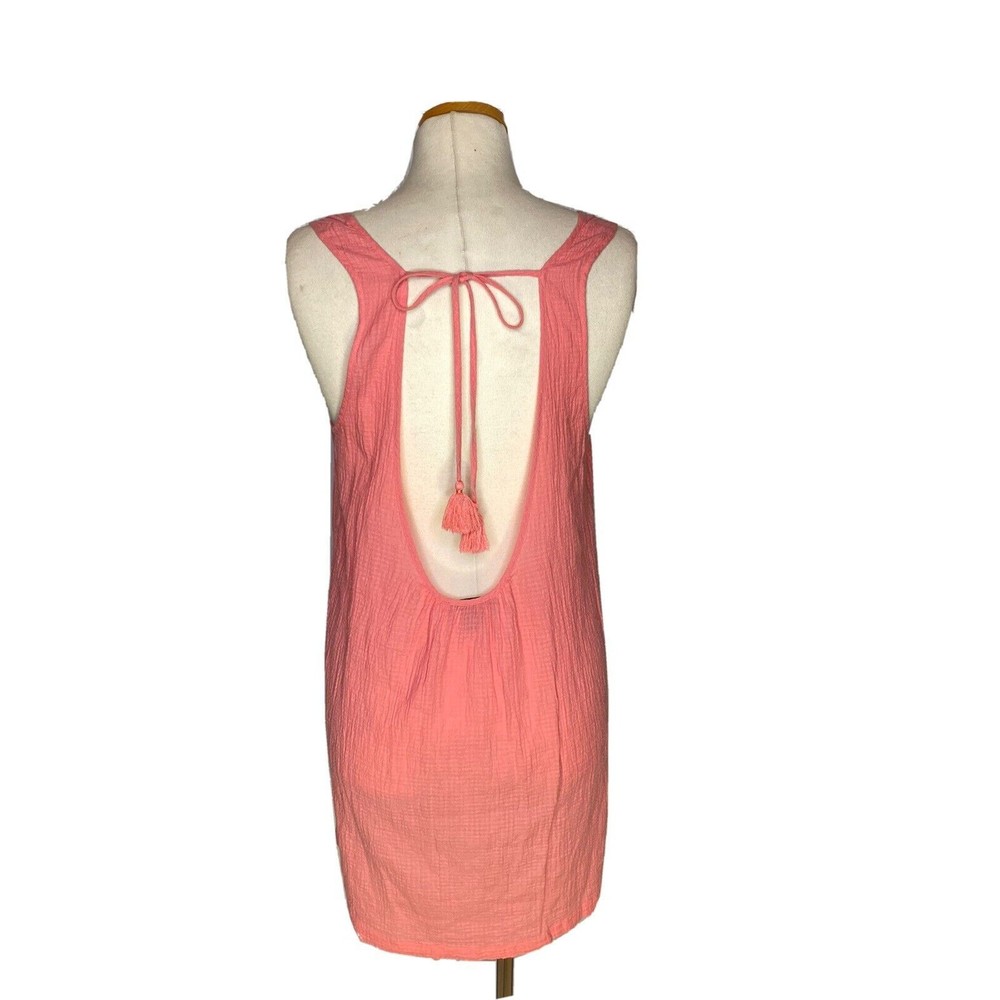 J. Crew Womens Size M Peach Tank Top Waffle Weave Cotton Casual Tassel Open Back - Picture 7 of 10
